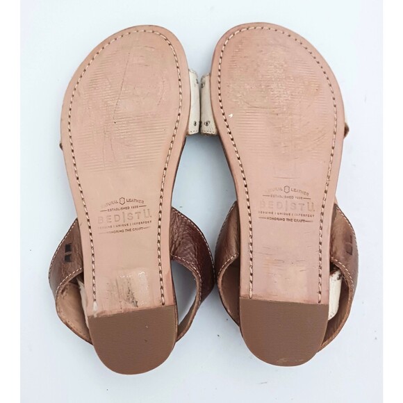 Bed Stu Auburn Flat Sandal Brown/Distressed Ivory Leather Stud Trim Handmade 7.5 - Picture 9 of 11